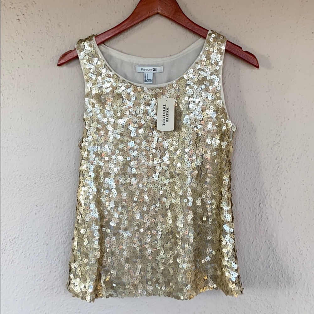 Gold square sequined camisole top size small